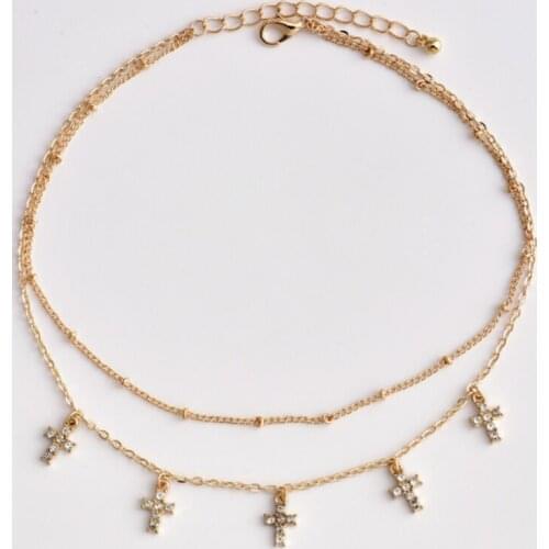 Necklace for Women Double Alloy Small Cross Tassel Pendant Round Bead Chain Necklacens Jewelry Wholesale