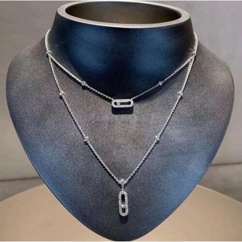 Personality Fashion Womens Double Layer Necklace S925 Sterling Silver Elegant Lady Party Gift Beads Are Movable Brand Jewelry