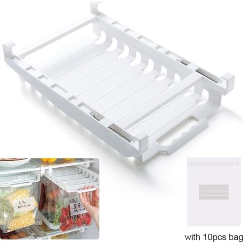 Hanging Refrigerator Storage Rack with 10pcs Fresh Bags Hanging Storage Clip Sliding Rail Tray for Fresh-Keeping Fresh Holder