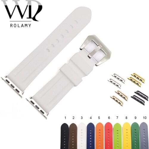 Rolamy Fashion 38 40 42 44mm Pure White Red Silicone Rubber Replacement Wrist Watchband Strap Loops For Iwatch Series 4/3/2/1