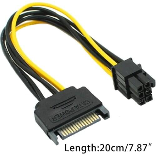 SATA 8-Inch 15-Pin to 6-Pin PCI Express Card Power Cable Black 1 Pc 0.65ft