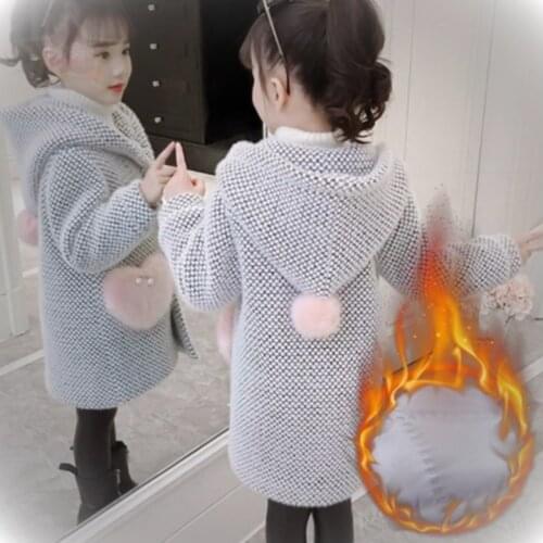 Girls Woolen Coat 4 7 9 12 14 Years old Childrens Clothing Cotton Warm Woolen Outwear Winter Chickening Trench Snow Wear Coats