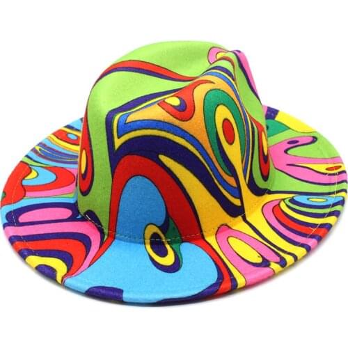 2021 Colorful Wide Brim New Church Derby Top Hat Panama Felt Fedoras Hat for Men Women Artificial Wool British Style Jazz Cap