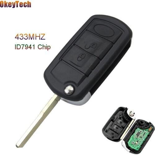 OkeyTech 433Mhz Flip Folding Remote Key Case Fob 3 Button Fob For Land Rover Range Sport LR3 Discovery 2004-2007 with 7941 Chip