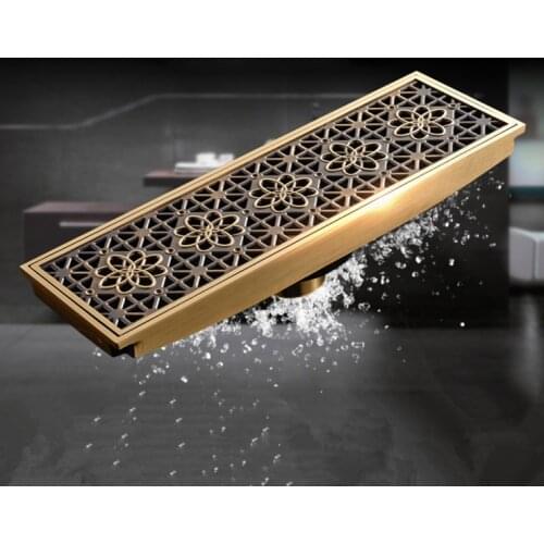 Drain 10*30CM Euro Antique Brass Art Carved Floor Drain Cover Shower Waste Drainer Bathroom Bath Accessories Strainer DL