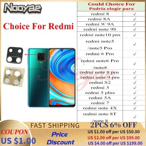 Real Camera Glass For Xiaomi Redmi Note 8T 8 8A 9 9A 9S 4X 5 5A 6 6A 7 S2 10 Pro Plus Back Rear Camera Glass Lens 2pcs/lot
