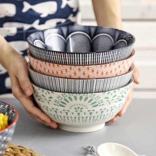 4.5/8 Inch Japanese Style Large Soup Bowl Under Glaze Color Simple Ceramic Rice Bowl Household Ramen Noodles Bowl Tableware