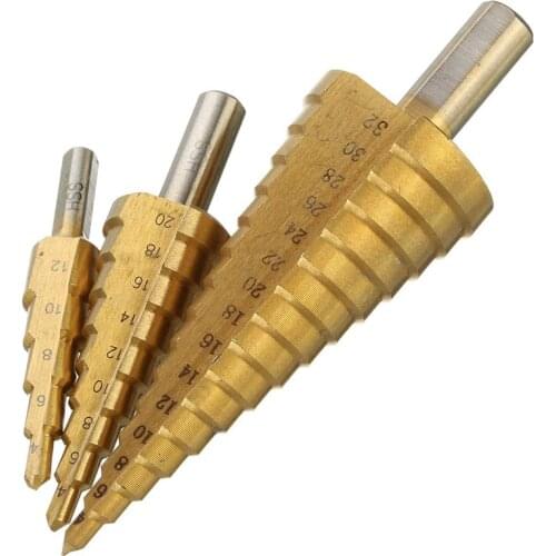 Step Drill Bits Triangle Auger Drill 4-32mm/4-20mm/4-12mm Triangular Shank Drill Spiral Groove Step Triangular Pagoda Shape