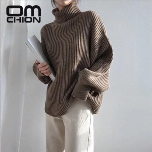 OMCHION High Collar Sweater Women Autumn And Winter Korean Fashion Loose Chic Pullover Lazy Oversized Long Sleeve Knit Top BW29