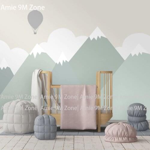 Tuya Art pale green light color drawing cartoon moutain and balloon for kids room wallpapers for childrens wall decor