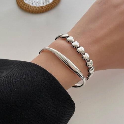 VENTFILLE 925 Sterling Silver Heart Connected Bracelet For Women Simple Vintage Stitching Bracelet Niche Design Cool Jewelry