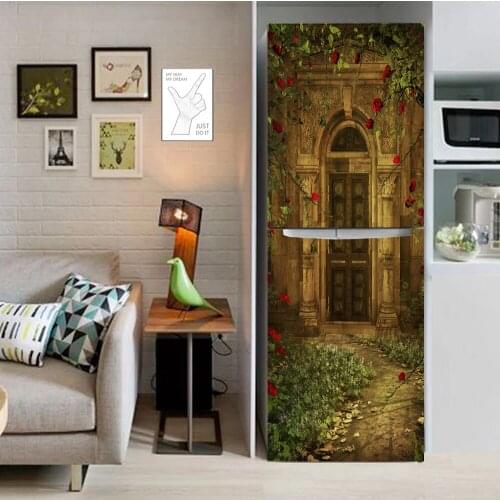 Vintage Villa Medieval House Poster For Refrigerator Waterproof Self Stick Vinyl Fridge Covering Room Decor Bamboo Forest Path