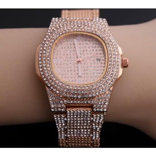 Hip Hop Women & Mens Iced Out Watches Luxury Date Quartz Wrist Watches With Micropave CZ Stainless Steel Watch Jewelry