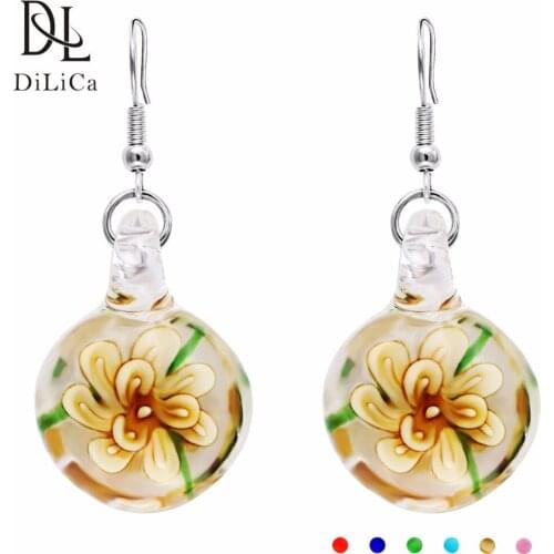 DiLiCa Trendy Drop Earrings for Women Fashion Jewelry 2018 Statement Earrings Female Glass Flower Earring Dangle Jewelry