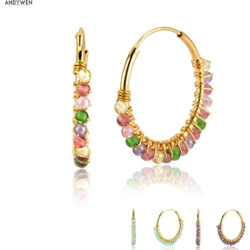 ANDYWEN 925 Sterling Silver Multi Mix Color Purple Beads Moonstone Hoops 2020 Big Women Fashion Luxury Party Earring For Gift