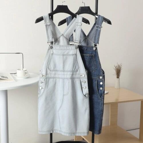 Summer Women Denim Dress Sundress Students Casual Overalls Dresses 2020 New Female Solid Adjustable Strap Jeans Dress