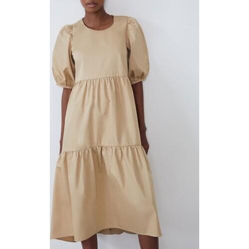 Fandy Lokar Solid O Neck Dresses Women Fashion Asymmetrical Dress Women Elegant Poplin Dresses Female Ladies HW