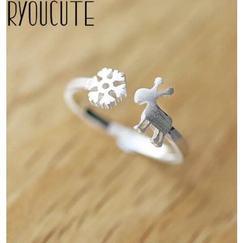 New Real Silver Color Christmas Snowflake Rings for Women Wedding Punk Retro Antique Adjustable Size Finger Big Ring