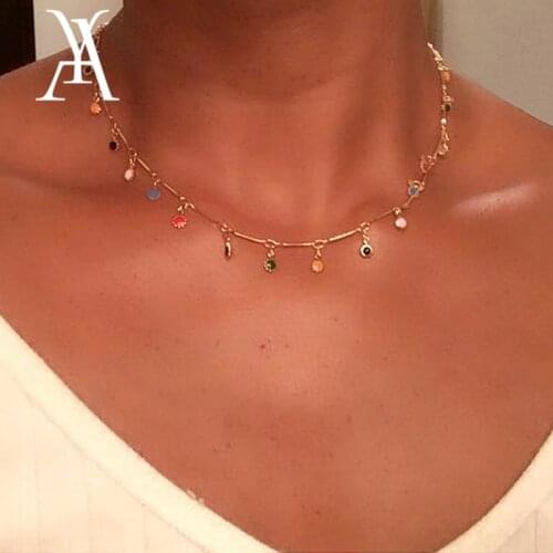 Bohemian Colorful Beads Necklace Choker Rainbow Colored Stone Chain Necklace for Women Handmade Party Jewelry Collier Collares