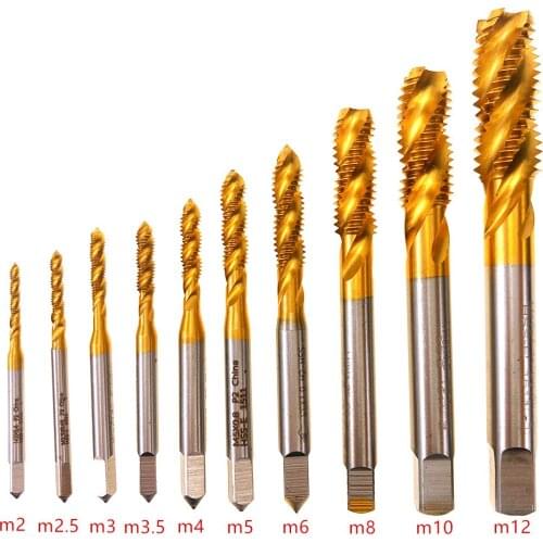 10pcs m2-m12 Titanium Coating HSS Screw Thread Hand Tap Drill Milling Cutters For Engrave