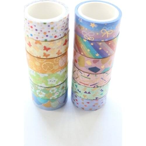 Domikee 12 Rolls cute candy gold foil scrapbooking journal diary decoration DIY washi paper masking tape set stationery 15mm*3m