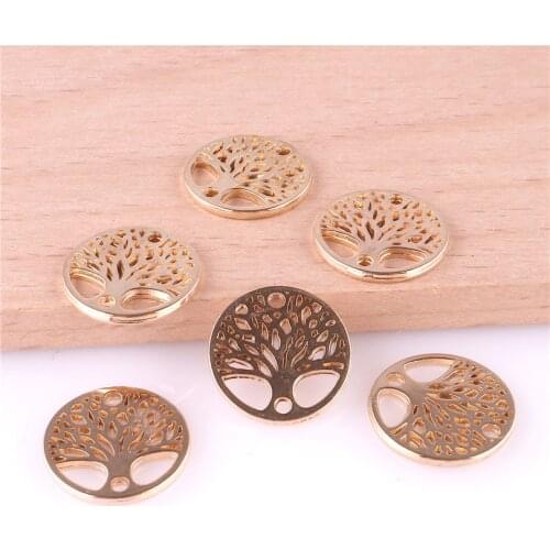 12pcs 23466 Gold Color Round Life Tree Connector Charms Pendant For Jewelry Making Bracelet Handmade Accessories