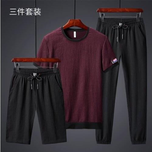 2021 Summer Mens Clothing Black T-Shirt and Shorts 3 Piece Set Tracksuit Man Suit Brand Casual Outfit Korean Fashion M-8XL