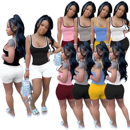 Adogirl Color Contrast Tracksuit 2021 Summer Casual Sleeveless Tank Top And Shorts Jogger 2 Piece Set Loungewear Plus Size S-XXL