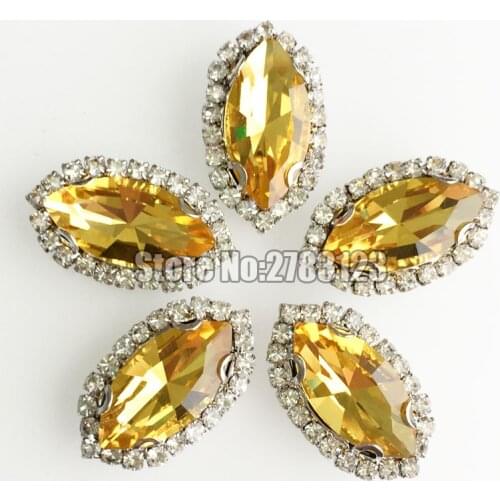 Free shipping 7x15mm 9x18mm Golden yellow Crystal buckle Glass sew on loose rhinestones,diy/Clothing accessories SKMY20