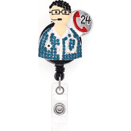 Sparkly rhinestone medical nurse style black nurse/doctor hat/heart Retractable id badge holder reel