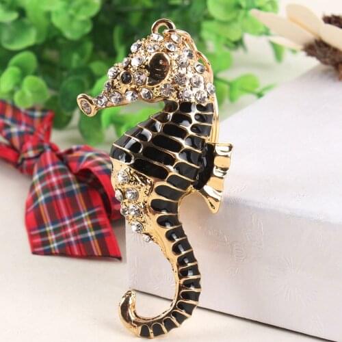 Black Ocean Sea Horse Hippocampal Cute Crystal Charm Purse Handbag Car Key Keyring Keychain Party Creative Favorite Gift