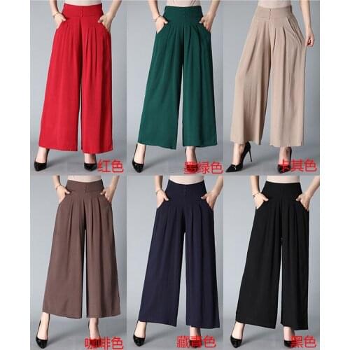 New womens cotton wide-leg pants, large size 2XL 3XL 4XL casual wide-leg pants, large size black and white, red, khaki