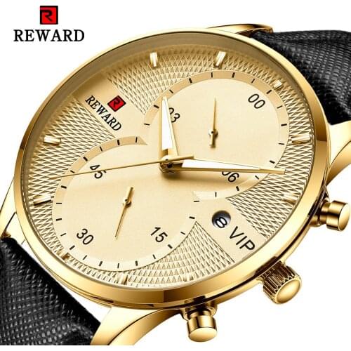 REWARD Luxury Black Gold Quartz Wrist Watches Men Waterproof Calendar Display Grid Dial Design Top Brand Business Watch Male