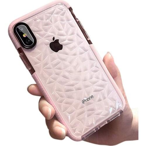 For iPhone 11 Pro XS Max XR 8 7 Plus Case, Women Girls Men Crystal Clear Slim 3D Diamond Pattern Soft TPU Air Cushion