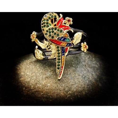 CIZEVA Creative Stunning Ruby Zircon Cute Parrot Rings for Female Women 925 Silver Animal Ring Retro Black Gold Jewelry Gift