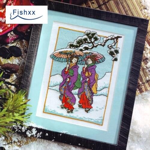 European magazine Fishxx Cross Stitch Kit Crazy105-1 Kyoto snow winter characters Japanese style embroidery