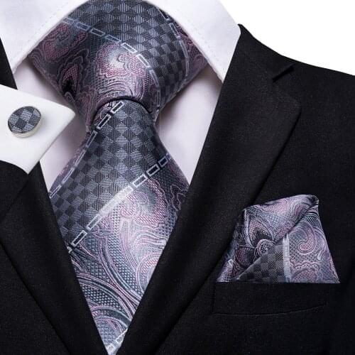 Hi-Tie Striped Mens Tie Red Black White Silk Large Necktie Hanky Cufflink Set New Wedding Party Fashion Business Ties For Men