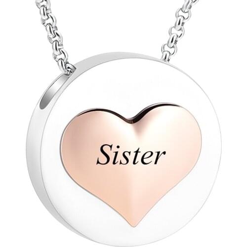 IJD10048 Round with Heart Stainless Steel Memorial Cremation Pendant for Ashes Urn Keepsake Souvenir Necklace Jewelry Gift