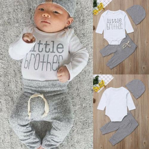 Newborn Infant Baby Boy Little Brother Long Sleeve Jumpsuit Long Pant Outfit Clothes