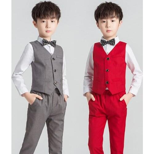 2020 4Pcs Boys Blazer Suit With Shirt Boys Formal Wedding Suit Boys Blazer Vest Suit With Shirt Children Party