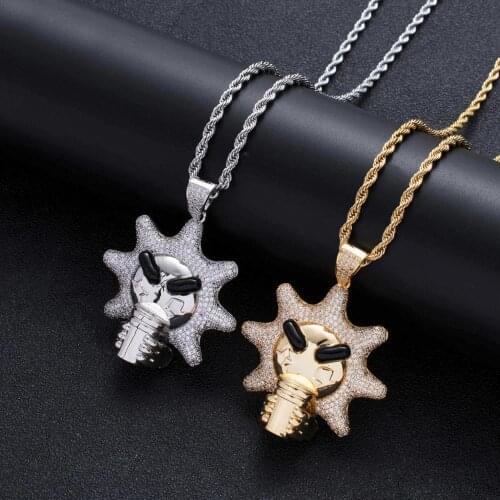 Cool Micro Pave CZ Stone Little Sun Drinking Water Pendant Rope Chain Necklace Hip Hop Jewelry Mens Iced Out Pendant Homme