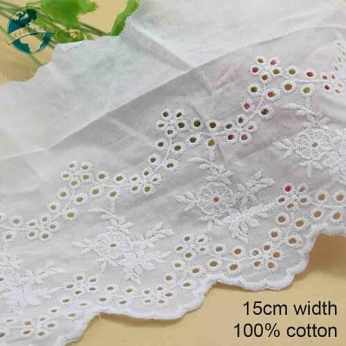 3yards 15cm white 100% cotton embroidery lace french lace ribbon fabric guipure diy trims warp knitting sewing Accessories#3704