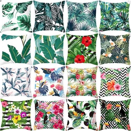 Ins Summer Tropical Plants Decorative Pillowcase Green Leaves Throw Pillow Case Polyester Printing Pillow Cover Kussensloop