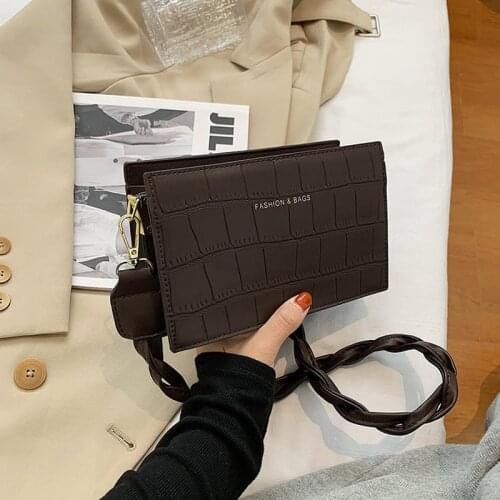 Hong Crocodile Pattern Small Bag Womens Bag New Fashion Shoulder Crossbody Small Square Bag Kong Style Retro Flap a Single