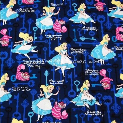 Disney Alice in Wonderland Cheshire Cat Blue Key 100% Cotton Fabric for Girl Clothes Hometextile Cushion Cover Needlework DIY