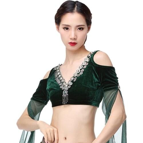 ATS Belly Dance Clothing Gypsy Tribal Dance Flannelette Tribal Tank Top Choli Tops Off Shoulder Backless Long Sleeves Women