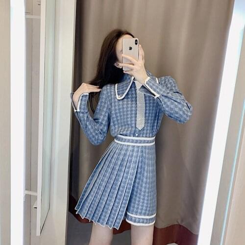 Autumn Suit Women 2020 New Plaid Shirt Shorts Skirt Slimming Two-piece Womens Suit