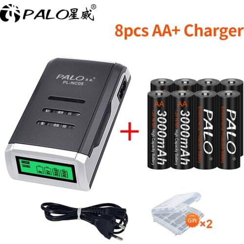 PALO LCD Display Smart Intelligent Battery Charger For AA AAA NiCd NiMh Rechargeable Batteries+8pcs 1.2v aa rechargeable Battery