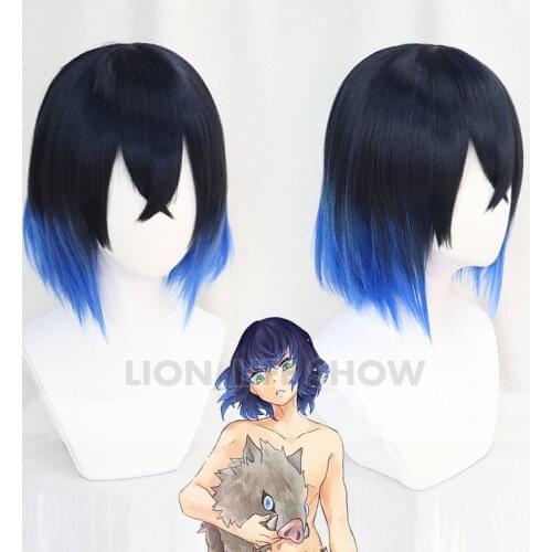 Demon Slayer Kimetsu no Yaiba Hashibira Inosuke Cosplay Wig Gradient long straight Hair Halloween Wigs+ Free Wig Cap