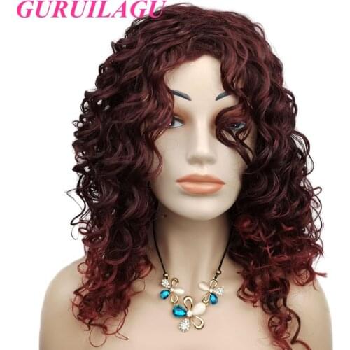 GURUILAGU Kinky Curly Synthetic Wig Heat Resistant Fiber Synthetic Hair Color 99J Wigs for Black Women Cosplay Wig Female